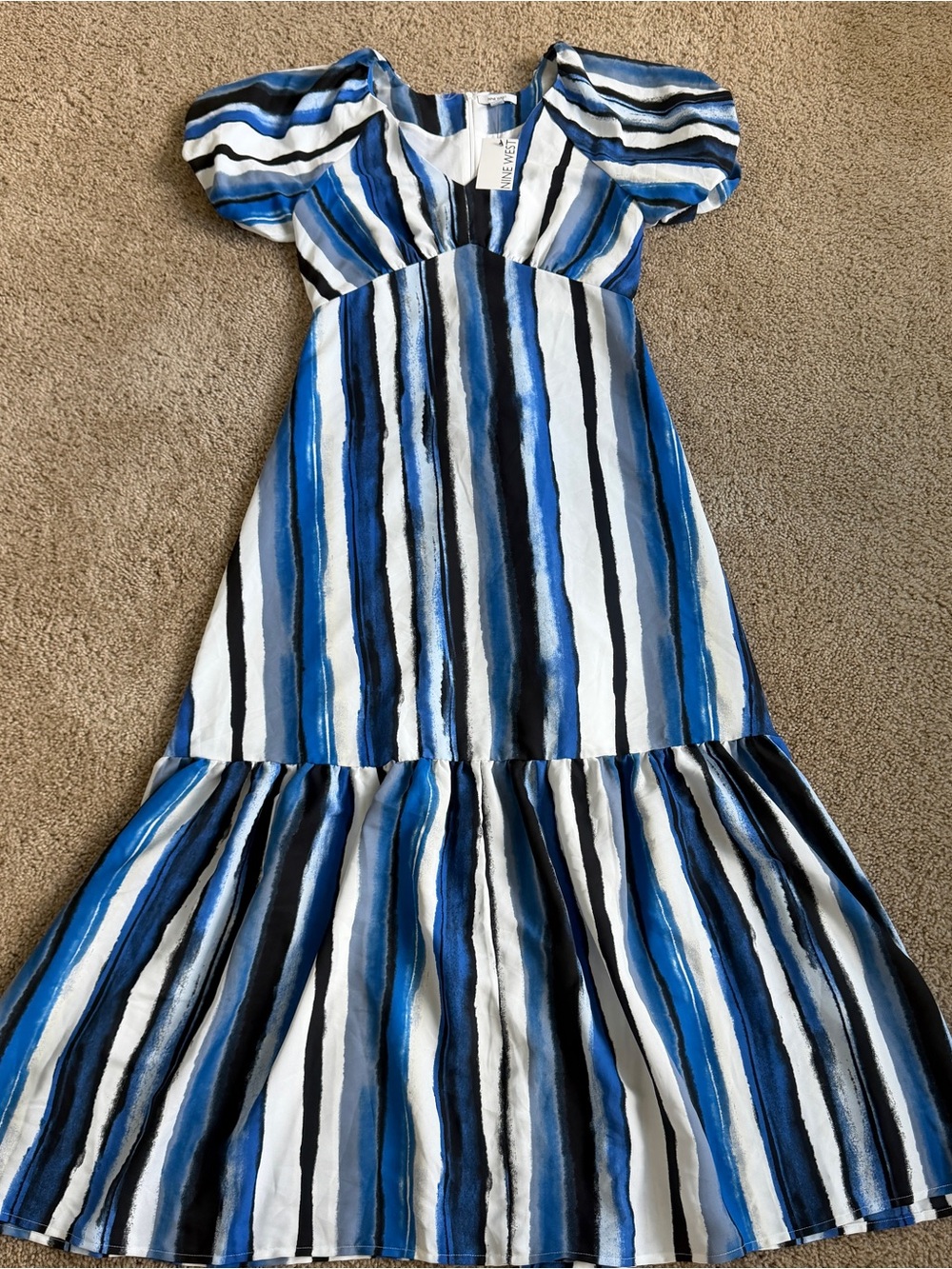 Nine West Navy, Blue & White Striped Casual Maxi Dress